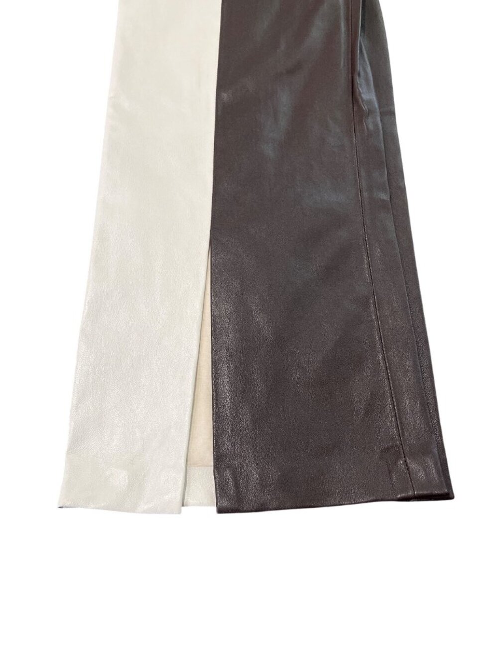 LAcademie Womens Size L The Hanriette Leather Pant Brown Cream Two-Tone - Picture 3 of 10